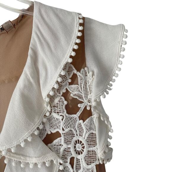 For Love and Lemons Laney Lou Sheer Nude Panel White Mini Dress size small - Picture 5 of 10